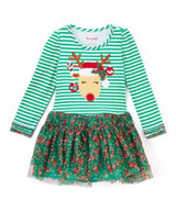 Lovely Enfant Kid Baby Girls Deer Striped Tulle Party Dress Xmas Clothes Children Toddler Kids Girl Stripe Dresses Clothing