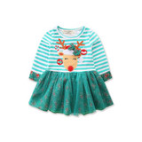 Lovely Enfant Kid Baby Girls Deer Striped Tulle Party Dress Xmas Clothes Children Toddler Kids Girl Stripe Dresses Clothing
