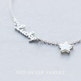 Lovely Cute Real. 925 Sterling Silver Script Lucky &Star chain Anklet bracelet sterling-silver-jewelry adjustable GTLS251 Lovely Cute Real. 925 Sterling Silver Script Lucky &Star chain Anklet bracelet sterling-silver-jewelry adjustable GTLS251