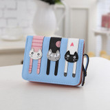 Lovely cute cat wallet small zipper coin purse fashion new girl wallet with card holders short pattern designed women wallet