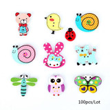 Lovely Cartoon Animal 2 Holes Mixed Sewing Wooden Buttons 100pcs Random Mixed Decorative Buttons Flatback Scrapbooking Making