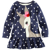 Lovely Baby Dress Kids Girls Long Sleeve O-neck Dress One-piece Dots Deer Cotton Dresses Toddlers Clothes Kids Dress
