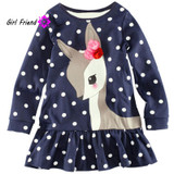 Lovely Baby Dress Kids Girls Long Sleeve O-neck Dress One-piece Dots Deer Cotton Dresses Toddlers Clothes Kids Dress