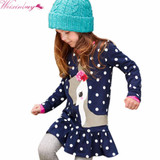 Lovely Baby Dress Kids Girls Long Sleeve O-neck Dress One-piece Dots Deer Cotton Dresses Toddlers Clothes Kids Dress