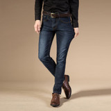 BULUOLANDI Brand Mens Winter Stretch Thicken Jeans Warm Fleece High Quality Denim Biker Jean Pants Trousers Free shipping