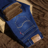 BULUOLANDI Brand Mens Winter Stretch Thicken Jeans Warm Fleece High Quality Denim Biker Jean Pants Trousers Free shipping