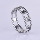 BUDONG Fashion Stars Twist Resizable Finger Band Open Party Ring Fine Jewelry Retro Thailand 925 Sterling Silver Rings for Women