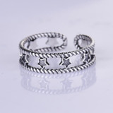 BUDONG Fashion Stars Twist Resizable Finger Band Open Party Ring Fine Jewelry Retro Thailand 925 Sterling Silver Rings for Women