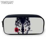 VEEVANV Animal Wolf Printing Case Holder Casual Pencil Purse Cute Animal Purses Kids Wallets School Case For Student Pencil Bags