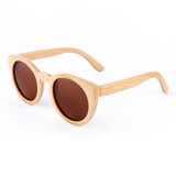 BerWer round design bamboo sunglasses with color lens and sunglasses case