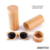 BerWer round design bamboo sunglasses with color lens and sunglasses case