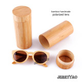 BerWer round design bamboo sunglasses with color lens and sunglasses case