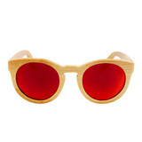 BerWer round design bamboo sunglasses with color lens and sunglasses case