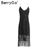 BerryGo Zipper white lace dress new year Backless V neck beach summer dress women Hollow out sexy party dresses tassels vestidos