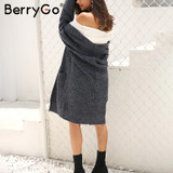 BerryGo Winter knitted sweater long cardigan Women autumn long sleeve pocket cardigan Casual streetwear loose sweater jumper