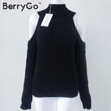 BerryGo turtleneck off shoulder sexy pullover sweater women Tricot oversize jumper pull femme Autumn fashion knitted top