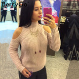 BerryGo turtleneck off shoulder sexy pullover sweater women Tricot oversize jumper pull femme Autumn fashion knitted top