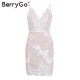 BerryGo Sexy strap backless mini dress women V neck sequin party christmas dresses vestidos autumn skinny vintage short dress