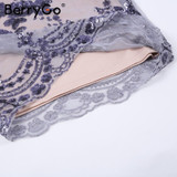 BerryGo Sexy strap backless mini dress women V neck sequin party christmas dresses vestidos autumn skinny vintage short dress