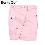 BerryGo Sexy suede zipper motorcycle mini skirt women Streetwear belt pencil skirt 2017 fashion autumn winter short skirt female BerryGo Sexy suede zipper motorcycle mini skirt women Streetwear belt pencil skirt 2017 fashion autumn winter short skirt female