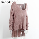 BerryGo Sexy off shoulder split knitted sweater Women brand black pullovers knitwear Autumn winter 2016 white jumper pull femme