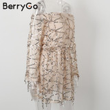 BerryGo Sexy off shoulder sequin tassel summer dress beach party short dress Women backless long sleeve vintage dress vestidos