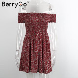BerryGo Sexy off shoulder print summer dress Vintage high waist beach dress 2016 Elegant fit and flare short girls dresses women
