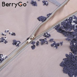 BerryGo Sexy club strap backless mini dress women V neck sequin party dresses vestidos 2017 autumn skinny vintage short dress