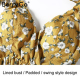 BerryGo Sexy backless print padded summer dress women Summer casual beach boho dresses V neck a-line mini short dress