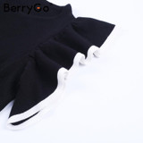BerryGo Ruffle o neck knitted sweater women Casual pull knit winter sweater female jumper 2017 autumn elegant pullover femme