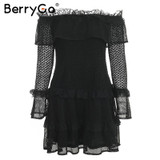 BerryGo Off shoulder ruffle lace dress women Hollow out sexy mini dress party 2018 Summer style backless white dress vestidos