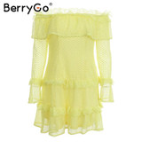 BerryGo Off shoulder ruffle lace dress women Hollow out sexy mini dress party 2018 Summer style backless white dress vestidos