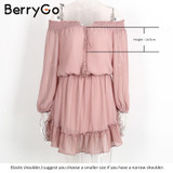 BerryGo Off shoulder long sleeve beach summer dress Short chiffon vintage dress women Ruffle sexy dress vestido de festa