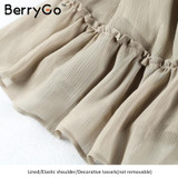 BerryGo Off shoulder long sleeve beach summer dress Short chiffon vintage dress women Ruffle sexy dress vestido de festa