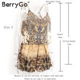 BerryGo Leopard print brown jumpsuits romper Women backless strap chiffon playsuit Summer beach sexy sleeveless overalls 2017