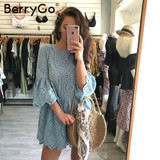 BerryGo Lace embroidery cotton mini dress women Ruffle sleeve causal white dress Hollow out spring short dress vestidos