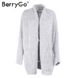 BerryGo Knitting long cardigan female Casual soft loose plus size cardigan knitted sweater 2017 autumn winter sweater jumper