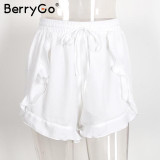 BerryGo High waist ruffles shorts women Sexy drawstring beach summer shorts Loose elastic waist streetwear shorts