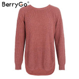 BerryGo Fashion side split knitting pullover Casual streetwear autumn winter sweater women 2017 elegant warm jumper pull femme