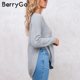 BerryGo Fashion side split knitting pullover Casual streetwear autumn winter sweater women 2017 elegant warm jumper pull femme