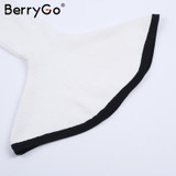 BerryGo Fashion autumn winter sweater women tops Sexy flare sleeve white knitting pullover Casual soft elastic jumper pull femme
