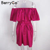 BerryGo Elegant summer dress Sexy off shoulder casual dresses Ruffles slash neck cotton women dress Girls short party vestidos