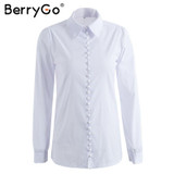 BerryGo Elegant long sleeve white blouse shirt Women casual streetwear shirt top Female cotton beach button shirt camisa 2017