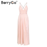 BerryGo Elegant backless satin long dress Women evening summer dress Party sexy black red maxi dresses vestidos pajamas