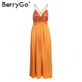 BerryGo Elegant backless satin long dress Women evening summer dress Party sexy black red maxi dresses vestidos pajamas