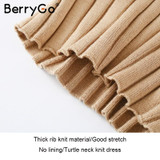 BerryGo Casual turtleneck knitting sweater dress women Cotton slim long pullover female Elegant autumn winter sweater jumper