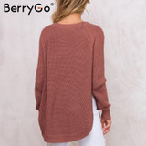 BerryGo Casual streetwear autumn winter sweater women 2017 elegant warm jumper pull femme Fashion side split knitting pullover