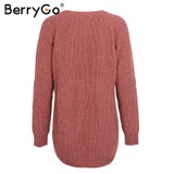 BerryGo Casual streetwear autumn winter sweater women 2017 elegant warm jumper pull femme Fashion side split knitting pullover