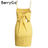 BerryGo Bow casual linen sexy dress Backless 2017 beach summer dress women sundress Slim fit bodycon white short dress vestidos