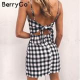 BerryGo Bow casual linen sexy dress Backless 2017 beach summer dress women sundress Slim fit bodycon white short dress vestidos